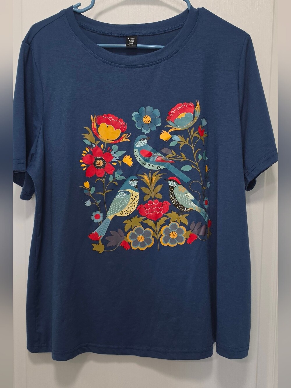 Womens Shein Curve Tee With Birds And Flowers